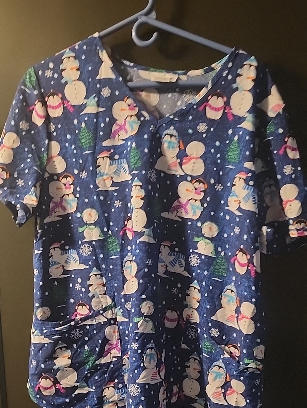 Scrubstar Navy Blue Snowman Print Women's Scrub Top